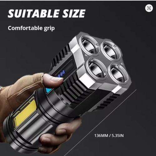 NEW Spotlight Four-Eye Strong Light Flashlight USB Rechargeable Flashlight Portable Spotlight Long-Range Shot Cob Flashlight