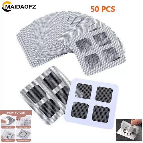 50PCS 10 × 10cm Disposable Shower Drain Hair Catcher, Mesh Stickers Hair Drainer,Sink Strainer Protector Shower Drain Cover