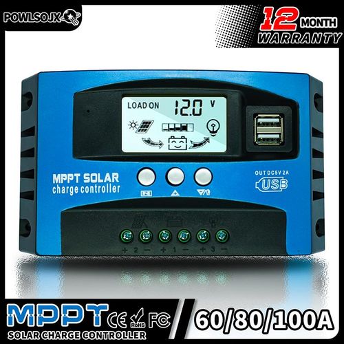 Solar Panel Intelligent Charger 60A 80A 100A Solar Charge Controller 12V/24V Auto Intelligent Battery Regulator with LCD Display & Dual USB