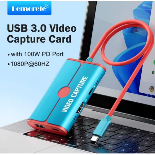 USB 3.0 Video Capture Card Type C to HDMI Video Recorder and 100W Power Delivery Hub for Game Recording Live Streaming