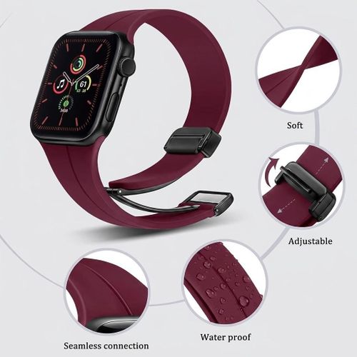 Magnetic Buckle Silicone Strap for iWatch (size 42MM/44/45/46/49MM) - Burgundy