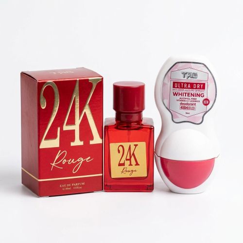 24 K Rouge Eau De Parfum (30ml) & TAG Ultra Dry Whitenin Roll-On Deodorant (50ml) Set NAFDAC No :A2-104375L A2-105081