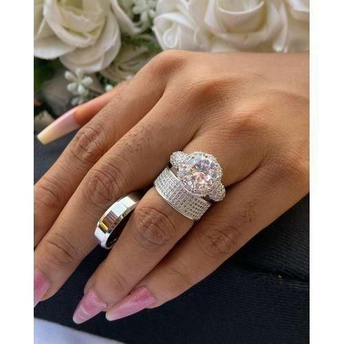 Paris Original Quality & Classy Couple's Silver Wedding/Engagement Ring Set