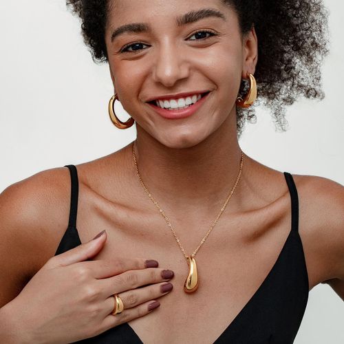 2 In 1-Women Minimal Teardrop Jewelry Set 316 Stainless Steel Necklace & Earring Vacuum Thick Gold Plated Waterproof Elegant Gift For Ladies All Occasions, Gift Box Included