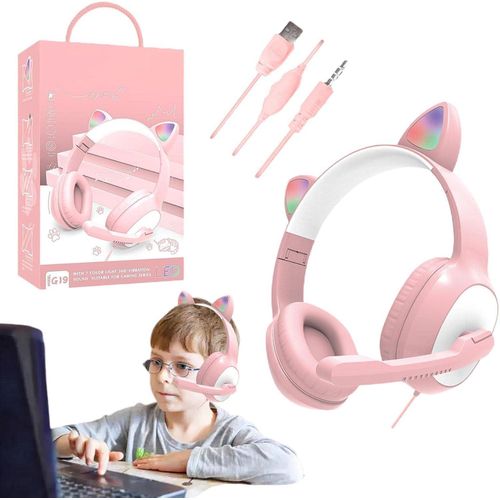 G19 Adorable Cat Ear LED Light Up Headphones with Mic