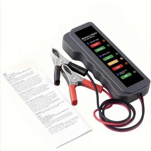 12V LED Digital Car Battery Tester – Automotive Alternator & Battery Health Diagnostic Tool with Alligator Clips, Quick Check for 12V Vehicles