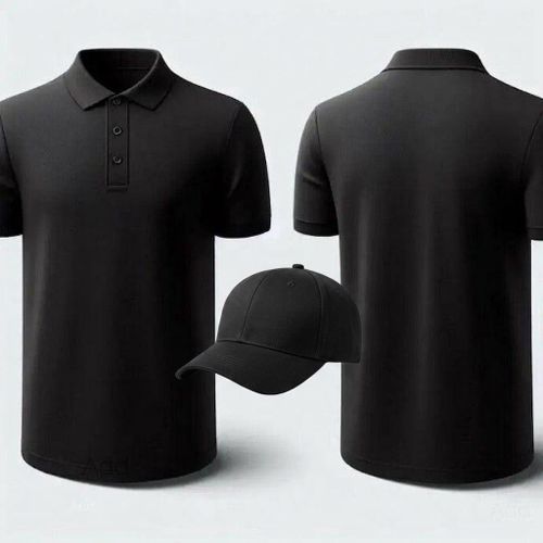 Quality Unisex Collar Neck T-shirt And Baseball Cap - Black