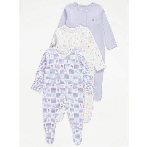 Baby Girls Gingham 3 Pack Cotton Sleepuits