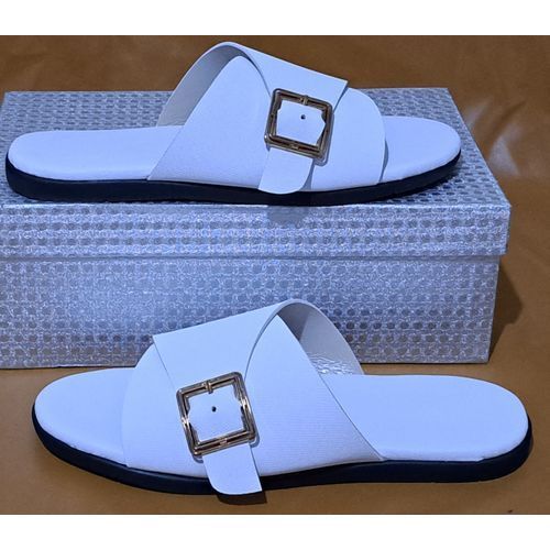 Men's White Buckle Slippers