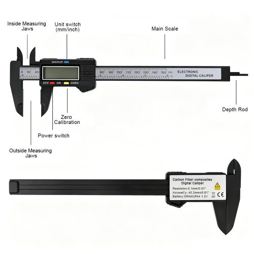 0-150mm Digital Vernier Caliper, High Precision Electronic Caliper with LCD Display, Inch & MM Dual Unit Conversion, Measuring Tool for Jewelry, Woodworking & DIY Craft