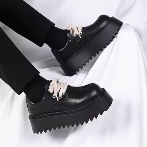 Mens Luxury Black Leather Lace-Up Shoes Designer CasualFormal Shoes Chunky Sole