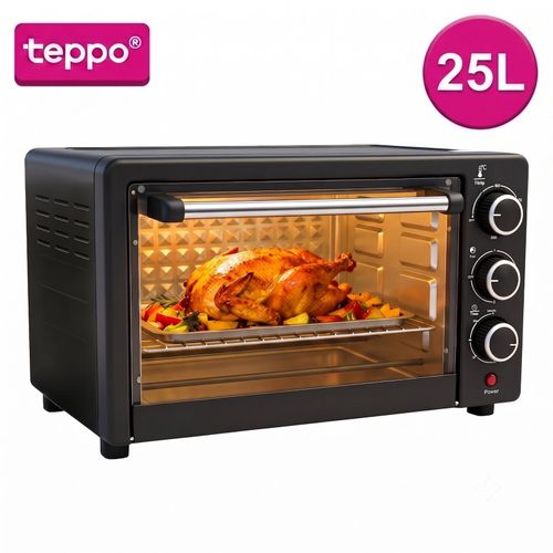 25L Countertop Microwave Oven with Grill, Rotary Knob Control Electric Oven for Baking & Roasting, Includes Baking Tray, Rack & Food Clip