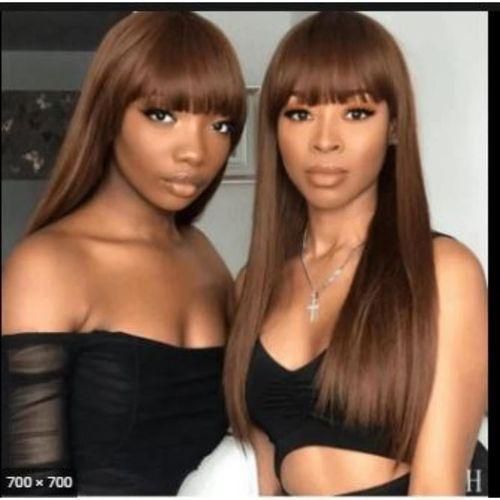 Color4 Straight Hair Wig With Bangs Dark Brown Hair