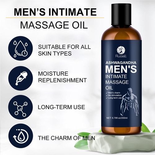 Ashwagandha Men's Massage Calming and Relaxing Body Muscle Oil, Aromatherapy Sensual Massage Oil for Couples - Ideal for Muscle Soothing,Hair and Couples Body Massage 200ML