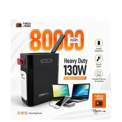 80,000mAh Heavy Duty Power Bank – 130W Super Fast Charging, USB-C PD Laptop Charger, AI Smart, LED Digital Display & Torch