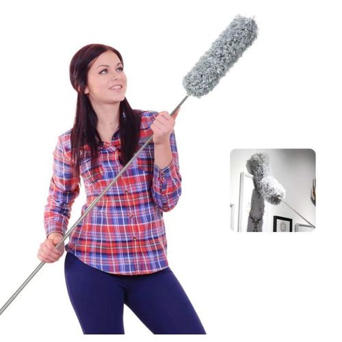 Long Microfiber Flat Head Ceiling Fan Duster with Extra-Long Extendable Pole, High Reach Telescopic Cleaning Brush for Fan Blades and Ceiling Corners