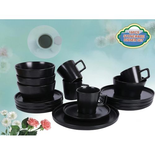 16-Piece Matte Black Stoneware Dinner Set