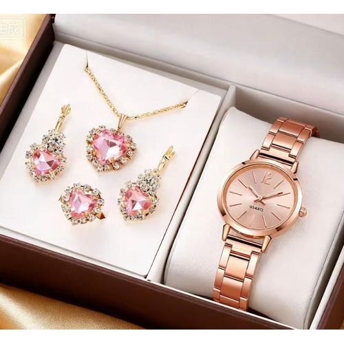 Women Elagant Watch set Casual Simple Steel Strap Quartz Watch Love Bracelet  Set Luxury Temperament Gril Wristwatch
