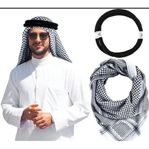 MUSLIM GIFT- 2 IN 1 Muslim Arab Men Scarf Turban and Aga Sheriff Set - Eid Headwear