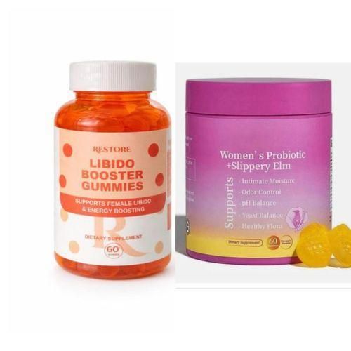LIBIDO BOOSTER GUMMIES & Leefar Women’s Probiotic + Slippery Gummies – Pineapple Flavor - Digestive & Intimate Care Support - 60 Gummies 2pcs
