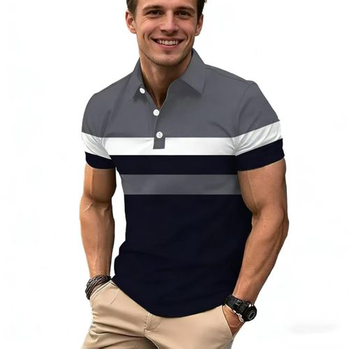 European and American Style Summer Men's Polo Shirt Striped Collar Men's Sports Polo Shirt