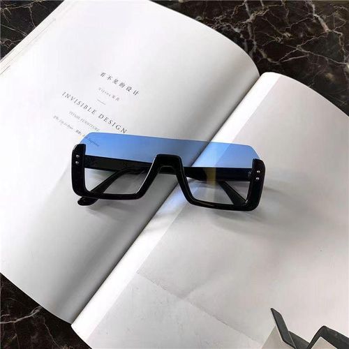 Blue Retro Half Frame Glasses For Ladies with free case