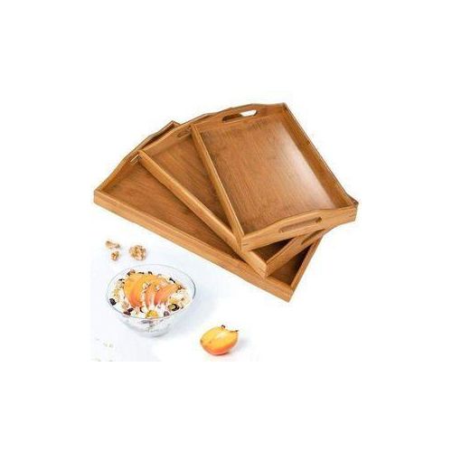 Polished 3 In 1 Natural Bamboo Wooden Serving Tray