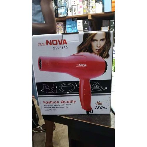 Nova NV-6130 Professional Hair Dryer - 1800W High Power Handheld Salon Blower and Styler with 2 Heat/Speed Settings, Cool Shot Function & Detachable Concentrator Nozzle for Fast Drying