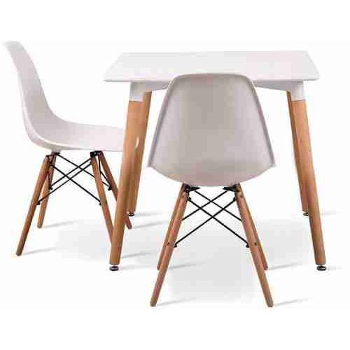 Modern Styled Dining Table With Beechwood Leg+ Two Chairs(White)