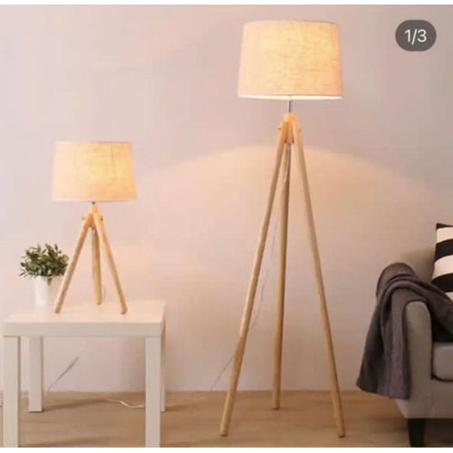 Modern Scandinavian Wood Tripod Lamp Set