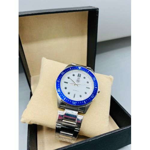 Men’s Dial Blue Bezel Quartz Wristwatch stainless steel