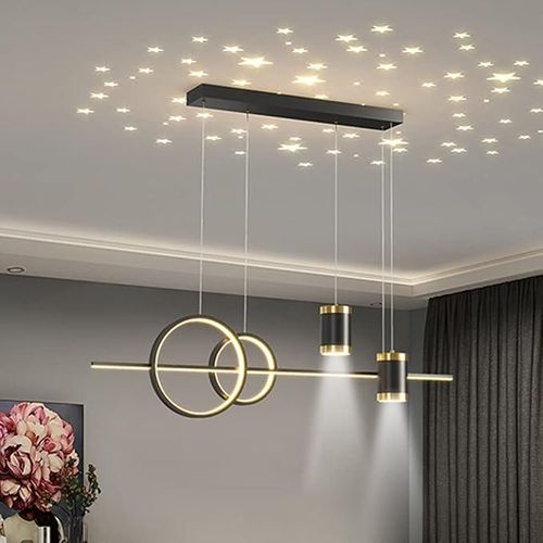 Tricolor Dining Table Pendant Light Living Room Chandelier Projection Dining Room Pendant Lamp Kitchen Island Light Black/Gold 54W Restaurant Pendant Lithting Bedroom Decor Light Fixture