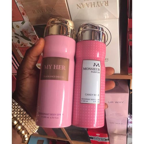 My Her Arabic EDP Perfume Body Spray 200ml And Monsieur Candy Rose Body Spray