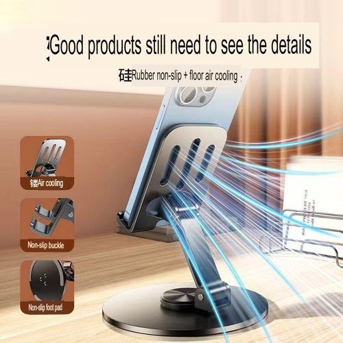 Full Metal Rotatable Foldable Desktop Stand For Mobile and Tablet, Adjustable Universal Tablet Stand Desk Holder Mount For Cell Phone iPad iPhone