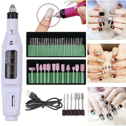 Professional Finger Toe Nail Care Electric Manicure Pedicure Nail File Drill Kit(White)