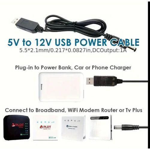 Versatile USB Power Cable - Power Bank To Broadband, WiFi Modem Router, Cable Connector 5V to 12V Boost Adapter, Plug-in to Power Bank, Car or Phone Charger, Compatible with Broadband, WiFi Modem Router, Interphone, Switch, No Battery Required ( SM )