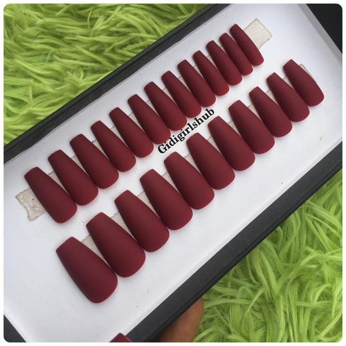 24pcs Ruby Wine Matte Medium Coffin Press On Nails
