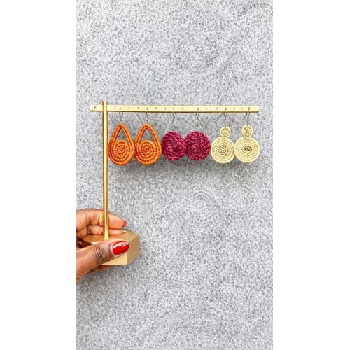 3 Sets Unique Buho Geometric Woven Raffia Bohemian Grass Tropical Beach Style Hand Woven Pendant Earrings For Women Drop Dangle Earrings For Women Girls