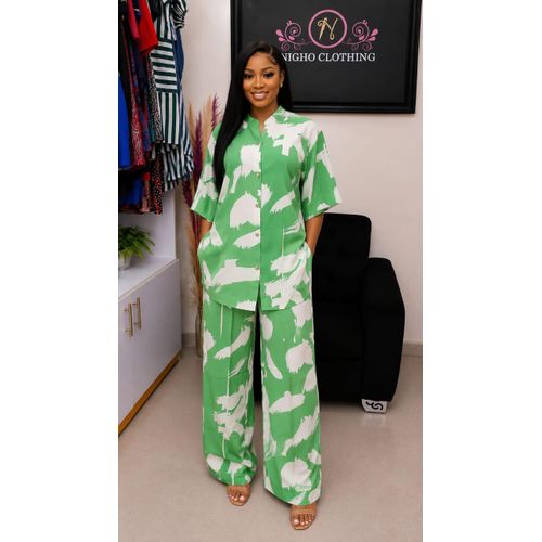 Women’s 2-Piece Striped Button-Down Shirt & Wide-Leg Trousers Set