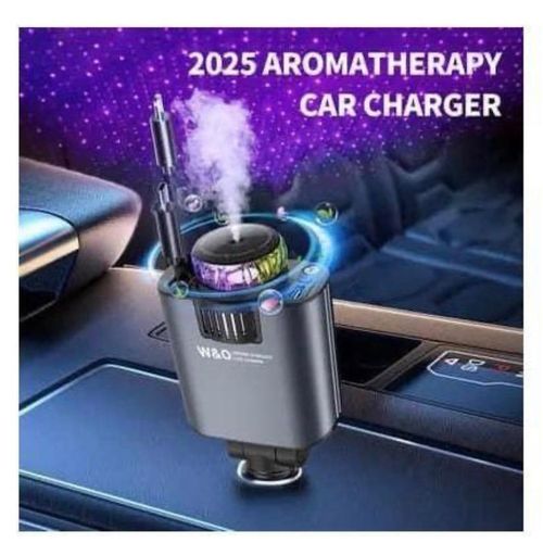 5in1 Aroma Diffuser Car Roof Starlight Fast Car Charger Adapter 3ft Retractable Cable 66W USB A & USB C Compatible With All Phones, IPad And Gadget