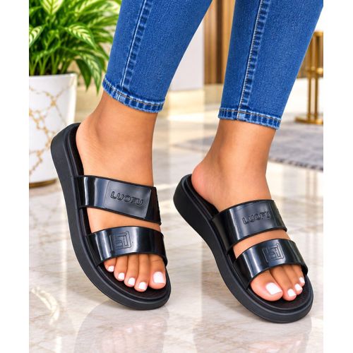 Women’s Casual Double-Strap Platform Slippers – Black