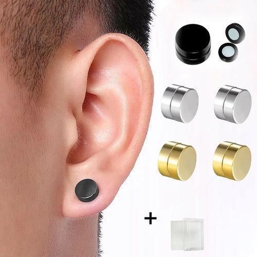 6 Pcs Stainless Steel Magnetic Earrings For Men & Women Silver, Gold Black