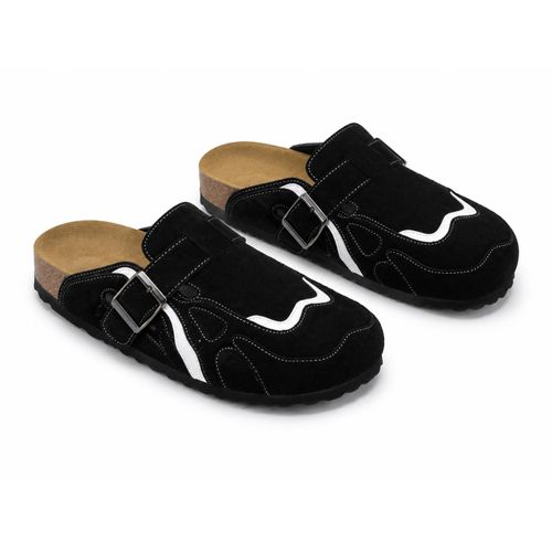Premium Unisex Suede Cork Clogs – Adjustable Buckle Comfort Slip-On Casual Sandals – Black
