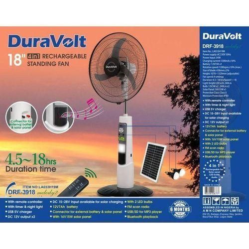 18 4-in-1 Rechargeable Standing Fan – With Solar Panel, LED Bulbs & Audio DRF-3918