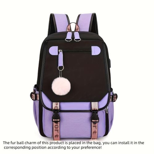 Large-Capacity School Backpack for Middle School Students - Stylish, Casual, Unisex, Waterproof Student Rucksack - Premium Look - Purple