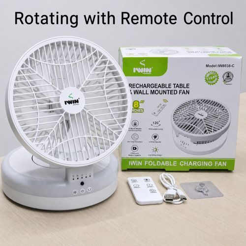 IWIN ENERGY Rechargeable 8 Inches Rotating Fan With LED Lighting