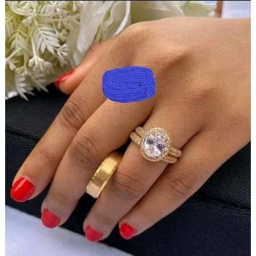 Luxury Gold Plated Wedding Ring Complete Couple Set -Gold