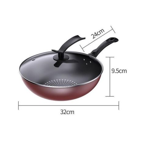 Large Capacity Non-Stick Aluminum Wok Frying Pan - 32cm Wide