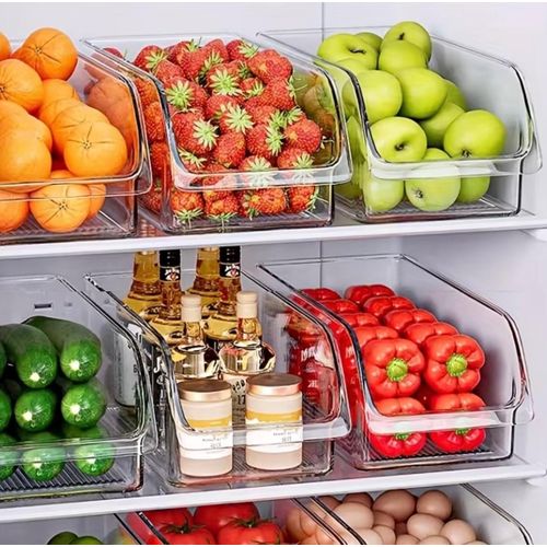 3pcs Large Capacity Refrigerator Replacement Storage Boxes, Transparent Stackable PET Material, Suitable for Kitchen, Refrigerator, and Cabinet Drawer Open-Top Storage Boxes, Multi-Purpose Storage Boxes for Storing Produce, Snacks, Goods, Cosmetics