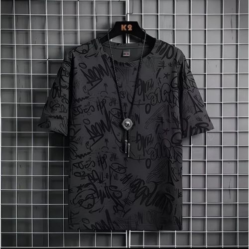 Men's Trendy Oversized Graffiti Short Sleeve Casual T-Shirt - Dark Gray